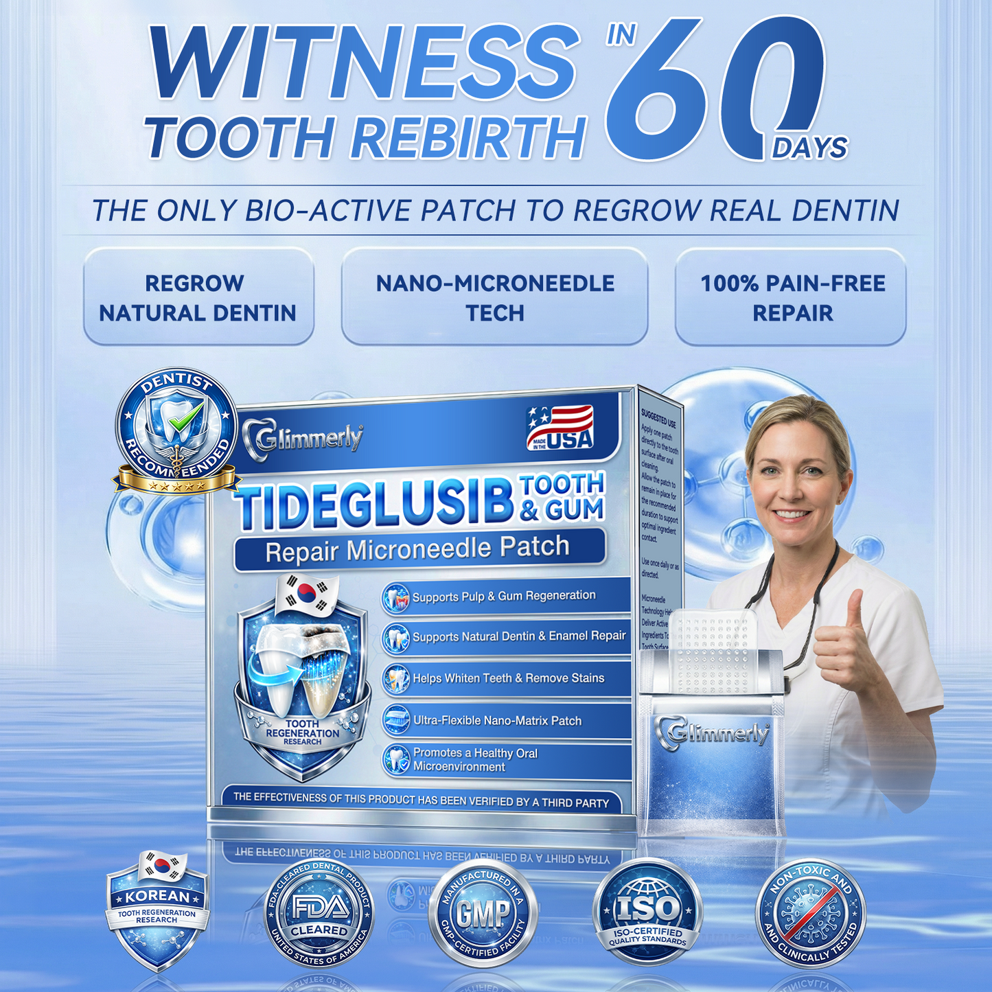🦷𝐆𝐥𝐢𝐦𝐦𝐞𝐫𝐥𝐲® Tideglusib flaster s mikroiglama za popravak zubi i desni|Napredne trakice za aktivaciju matičnih stanica (obnavljaju caklinu i dentin, jačaju desni, uklanjaju kamenac i neugodne mirise, zaustavljaju osjetljivost zuba)) 3.0