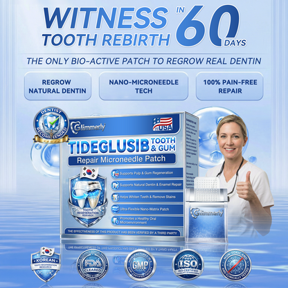 🦷𝐆𝐥𝐢𝐦𝐦𝐞𝐫𝐥𝐲® Tideglusib flaster s mikroiglama za popravak zubi i desni|Napredne trakice za aktivaciju matičnih stanica (obnavljaju caklinu i dentin, jačaju desni, uklanjaju kamenac i neugodne mirise, zaustavljaju osjetljivost zuba)) 3.0