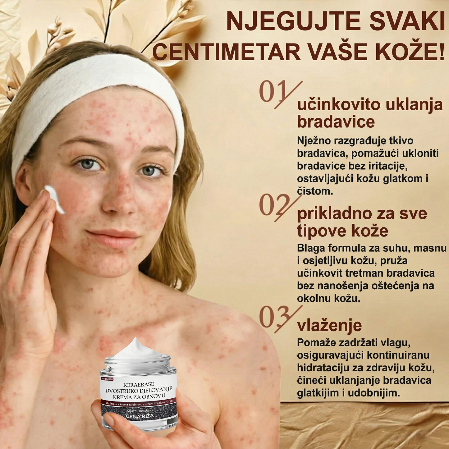 FIVFIVGO® Umirujuća krema za obnovu s crnom i bijelom rižom👨‍⚕️Odobrena od strane HALMED (Uklanjanje bradavica i kožnih izraslina, senilne purpure, angioma trešnje, raka kože i seboroične keratoze.👨‍⚕️